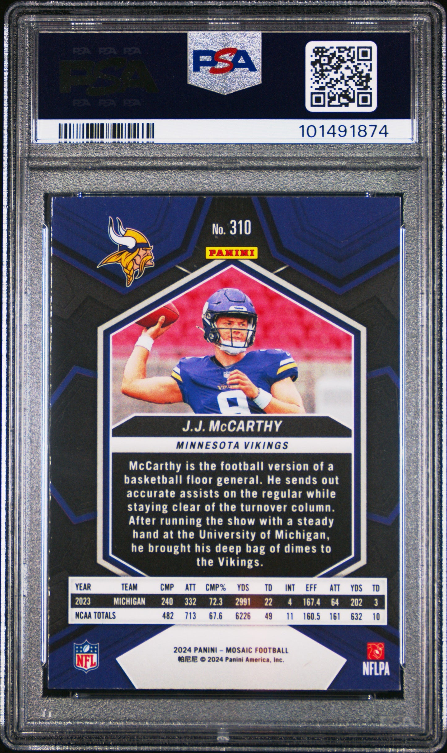 Graded 2024 Panini Mosaic JJ McCarthy #310 Rookie RC Football Card PSA 10 Gem Mint - Golden Apple Comics