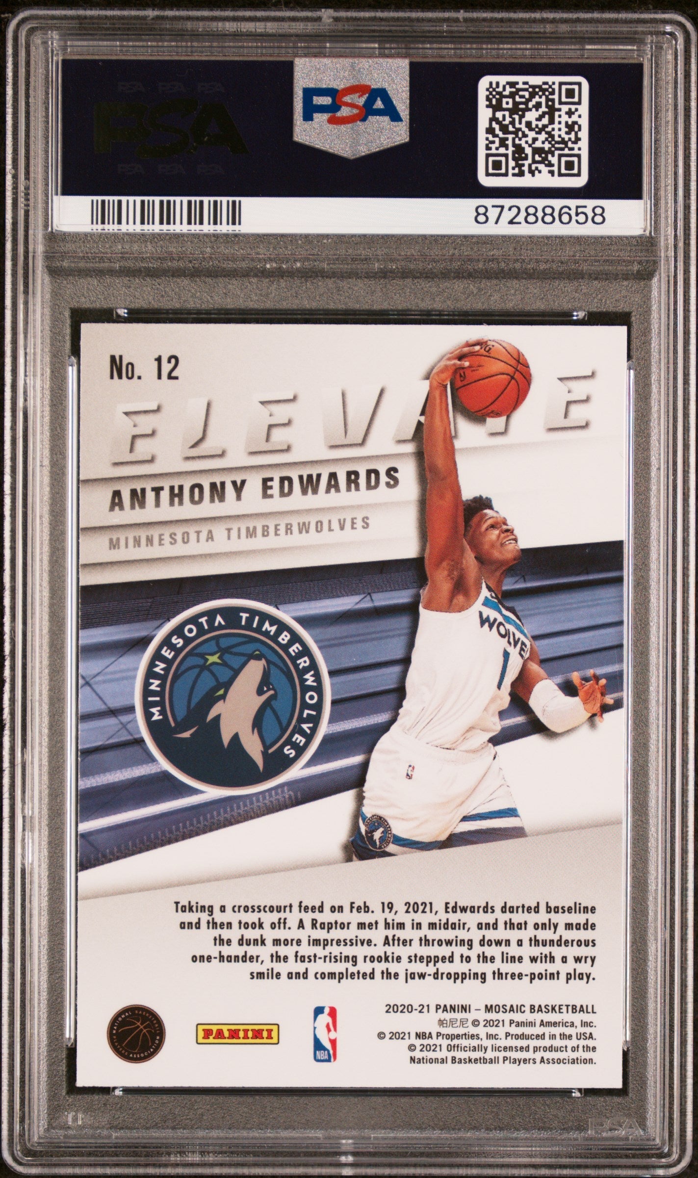 Graded 2020 Panini Mosaic Anthony Edwards #12 Elevate Rookie RC Basketball Card PSA 10 Gem Mint