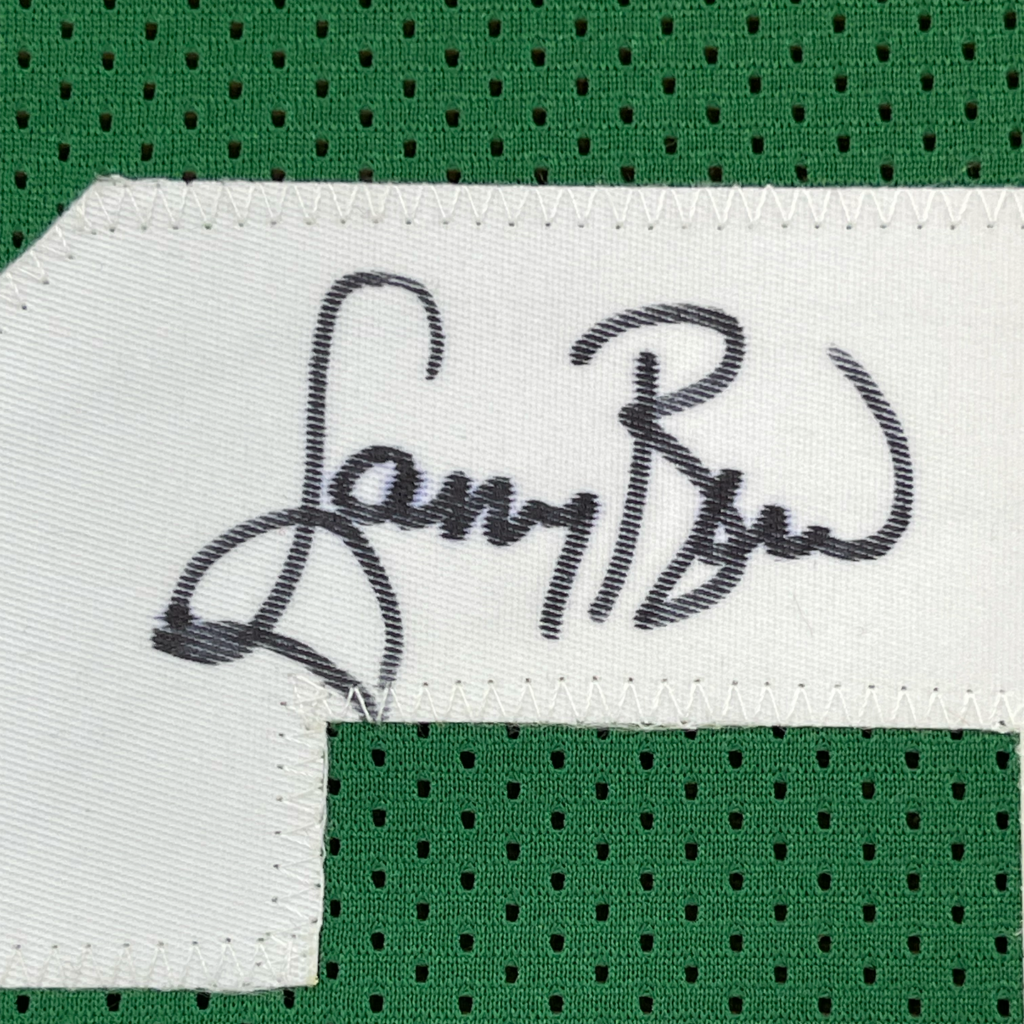 Framed Autographed/Signed Larry Bird 35x39 Boston Green Basketball Jersey PSA/DNA COA