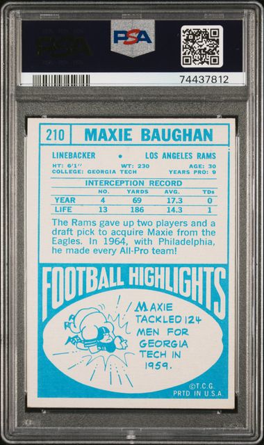 Graded 1968 Topps Maxie Baughan #210 Football Card PSA 4 VG-EX