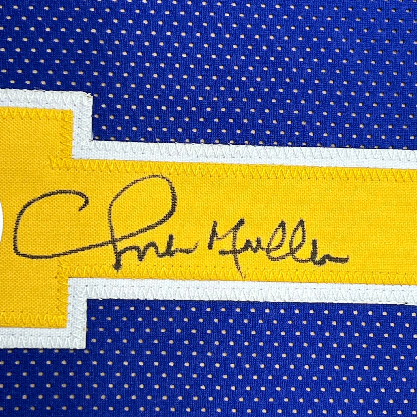 Framed Autographed/Signed Chris Mullin 35x39 Golden State Blue Basketball Jersey JSA COA