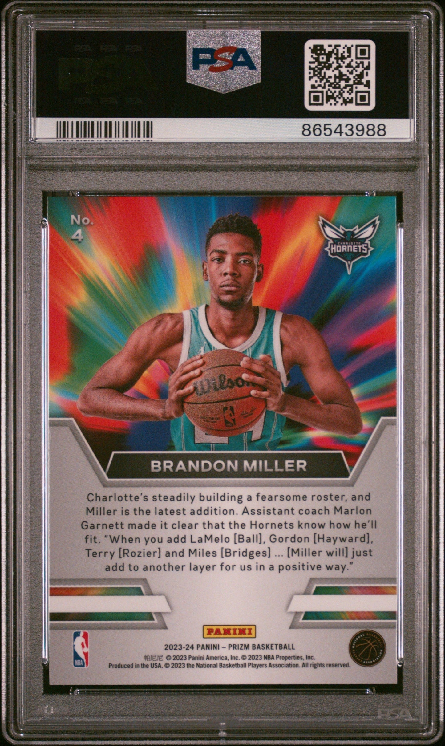 Graded 2023 Panini Prizm Brandon Miller #4 Instant Impact Rookie RC Basketball Card PSA 10 Gem Mint - Golden Apple Comics