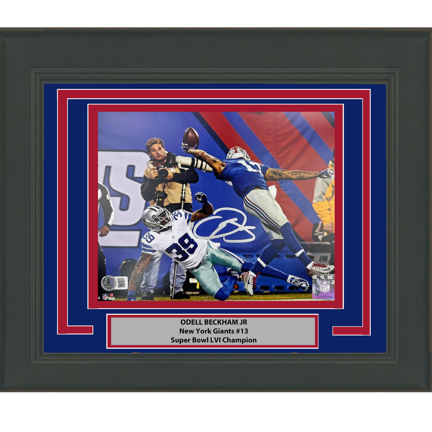 Framed Autographed/Signed Odell Beckham Jr. The Catch New York Giants 8x10 Football Photo Beckett BAS COA