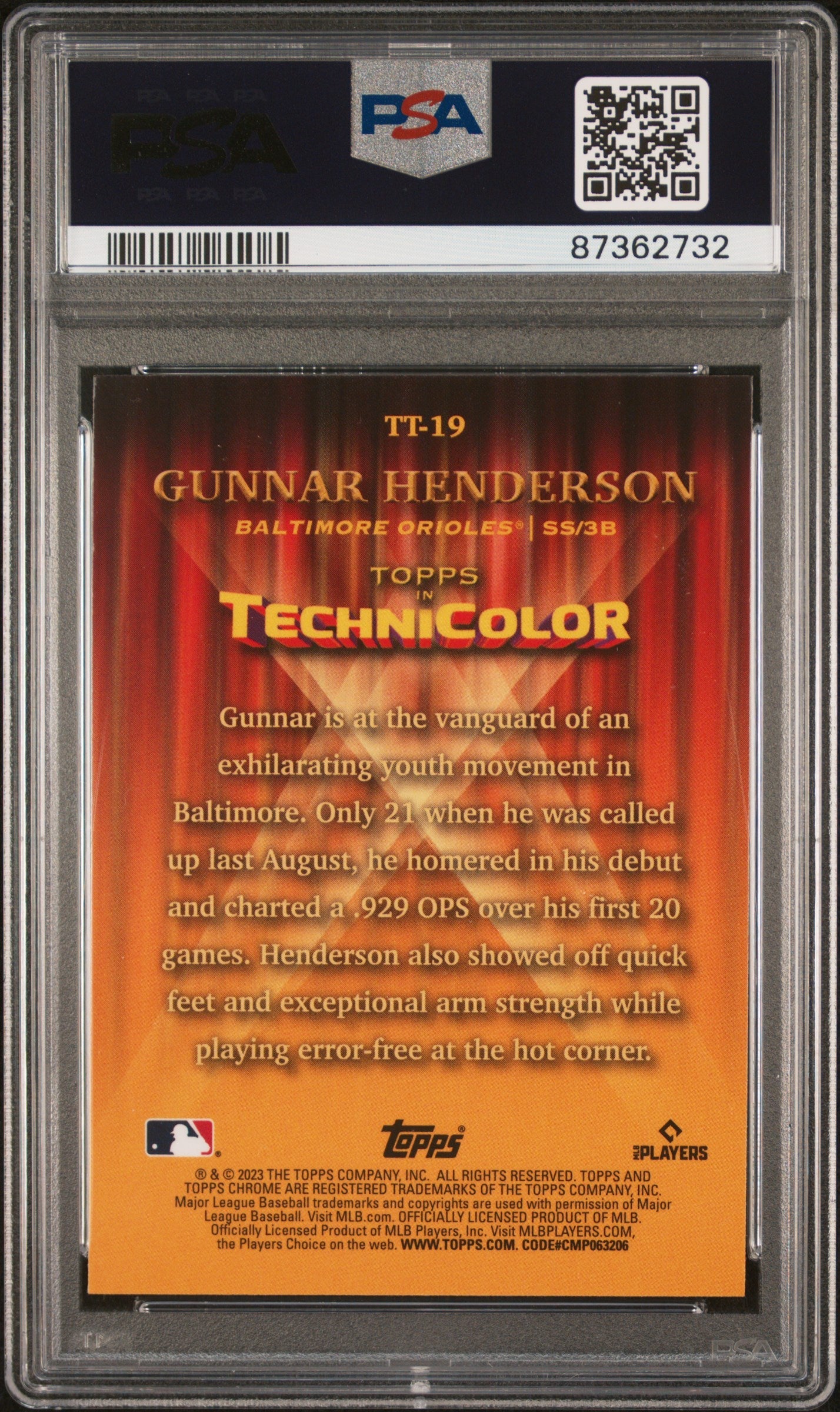 Graded 2023 Topps Chrome Gunnar Henderson #TT19 Topps in Technicolor Rookie RC Baseball Card PSA 10 Gem Mint - Golden Apple Comics
