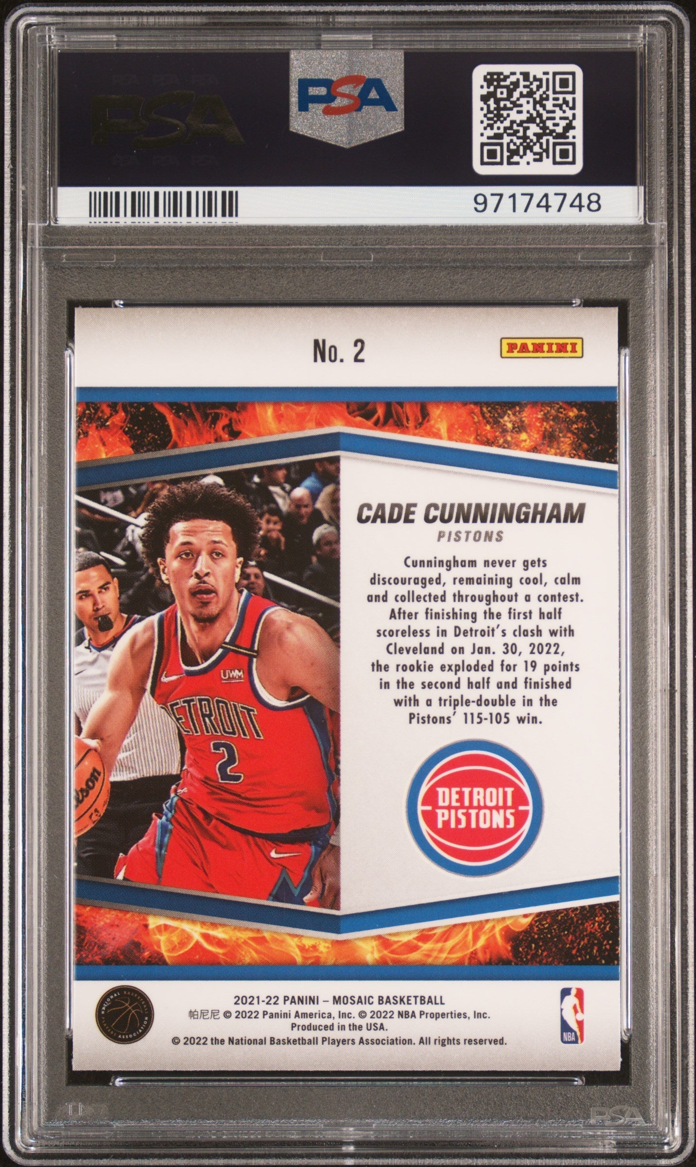 Graded 2021 Panini Mosaic Cade Cunningham #2 Rising Stars Rookie RC Basketball Card PSA 10 Gem Mint