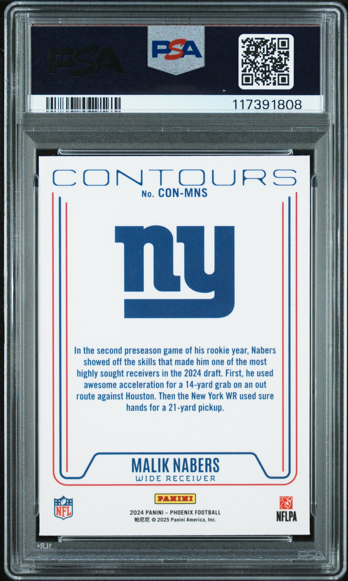 Graded 2024 Panini Phoenix Malik Nabers #CONMNS Contours Wave Rookie RC Football Card PSA 10 Gem Mint