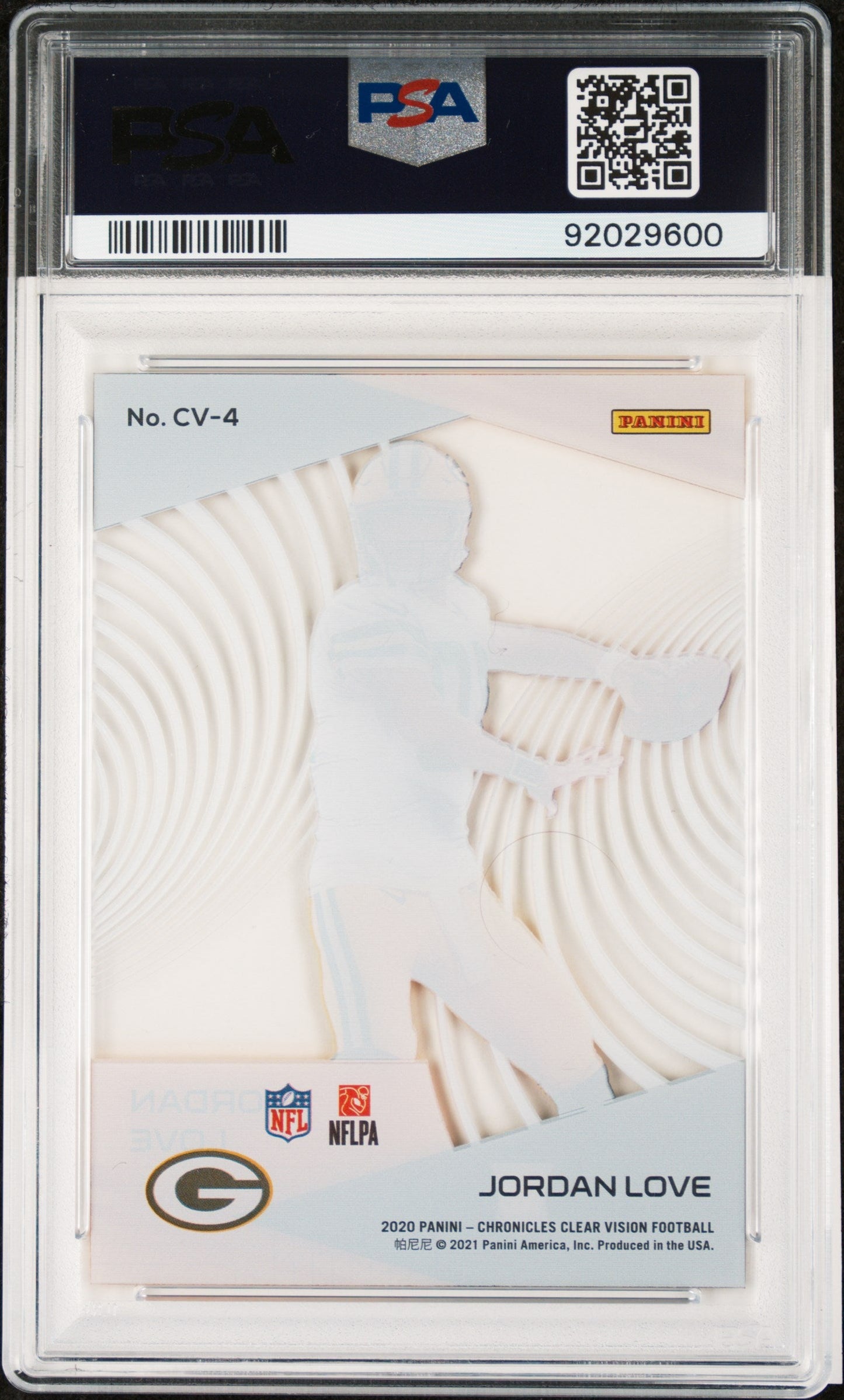 Graded 2020 Panini Chronicles Jordan Love #CV4 Clear Vision Rookies Rookie RC Football Card PSA 10 Gem Mint