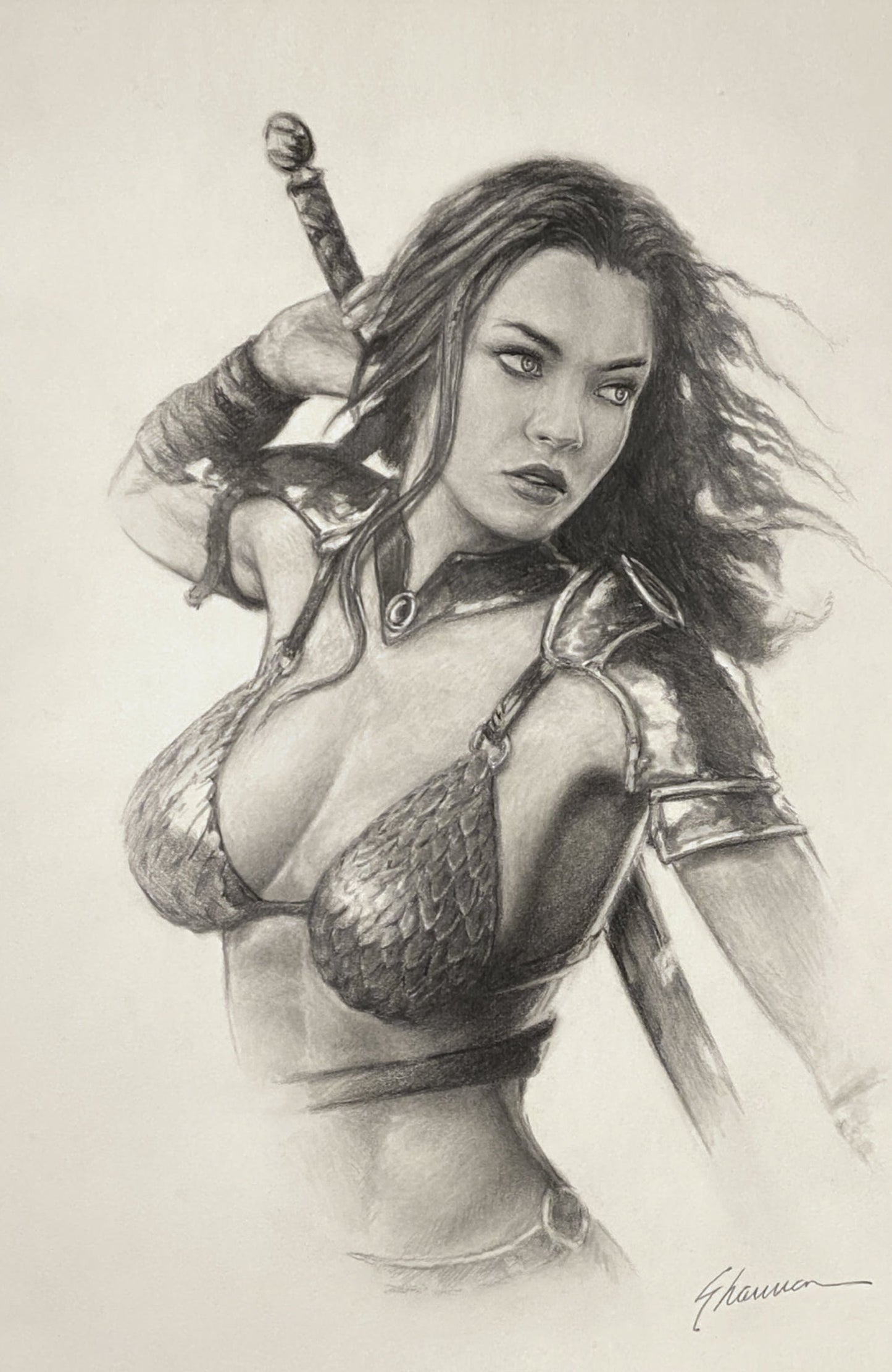 Red Sonja Age Of Chaos #4 Shannon Maer Pencil Sketch Virgin Variant GGA Pin-Up (06/17/2020) Dynamite