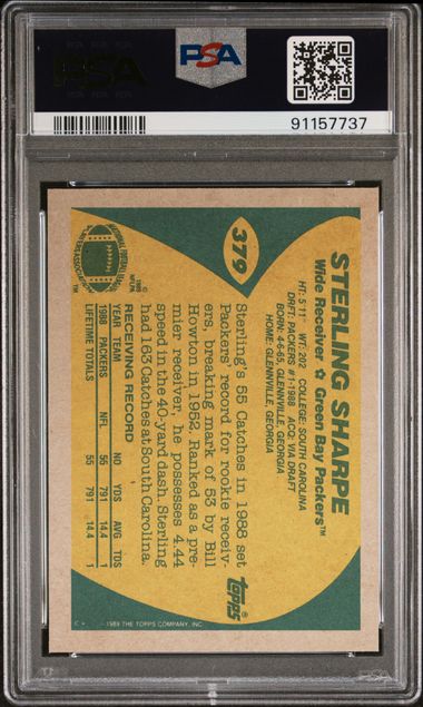 Graded 1989 Topps Sterling Sharpe #379 Rookie RC Football Card PSA 10 Gem Mint - Golden Apple Comics