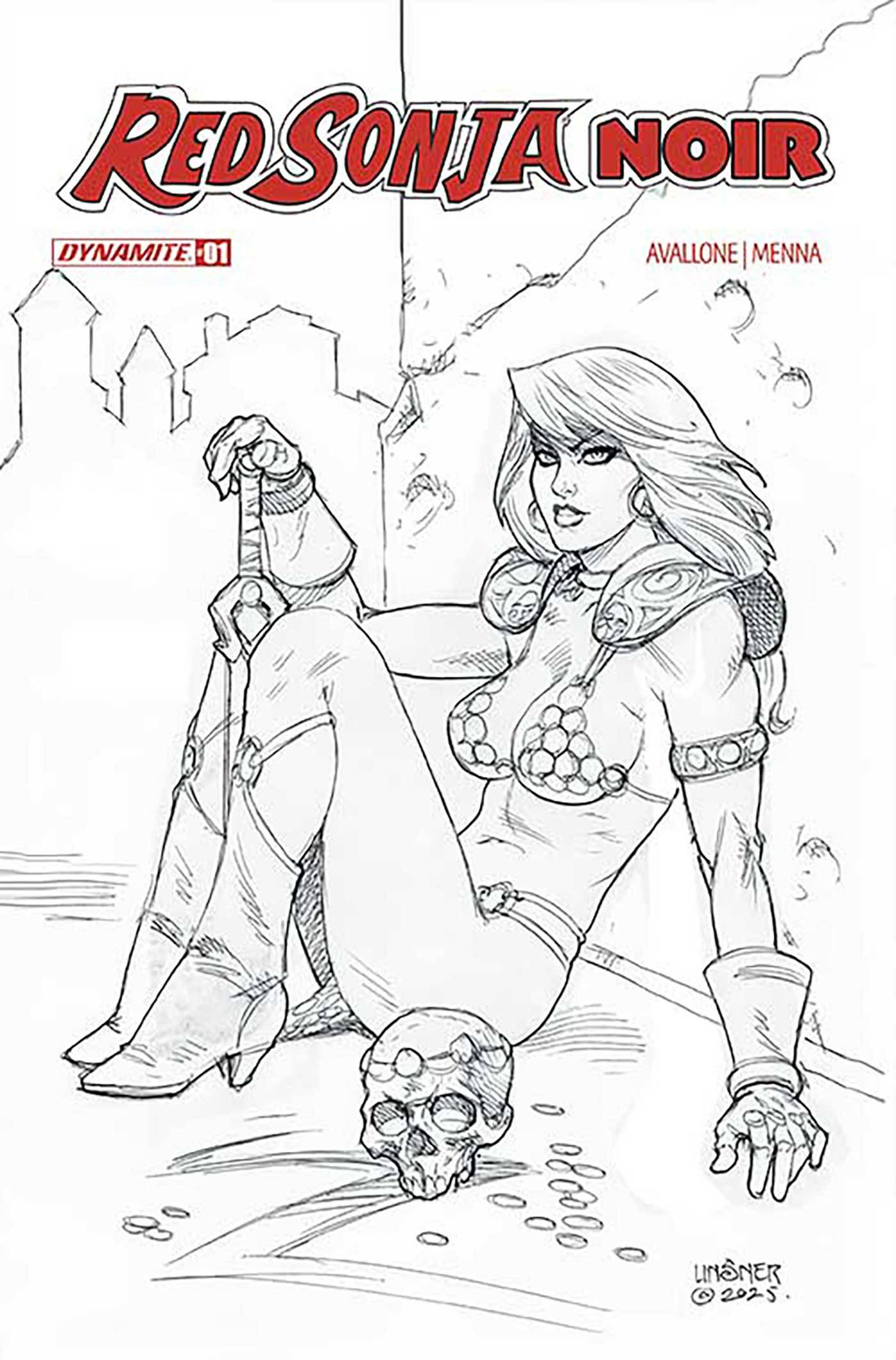 Red Sonja Noir #1 H 1:15 Joseph Michael Linsner Line Art (06/18/2025) Dynamite