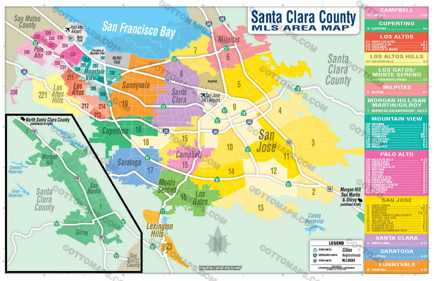 Santa Clara County MLS Area Map - POSTER PRINTS