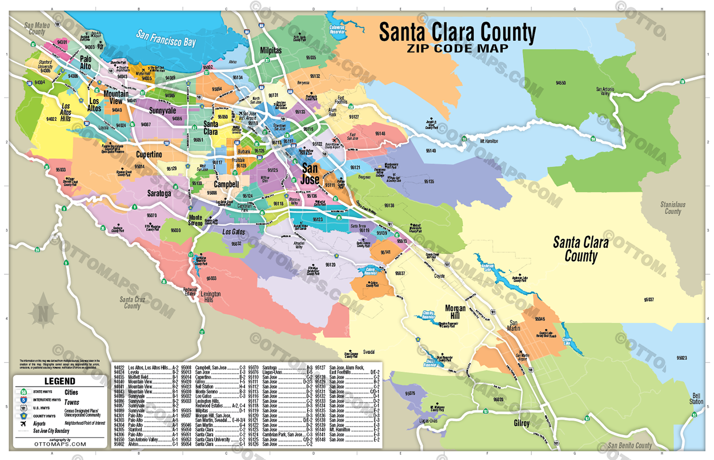 Santa Clara County Zip Code Map - POSTER PRINTS