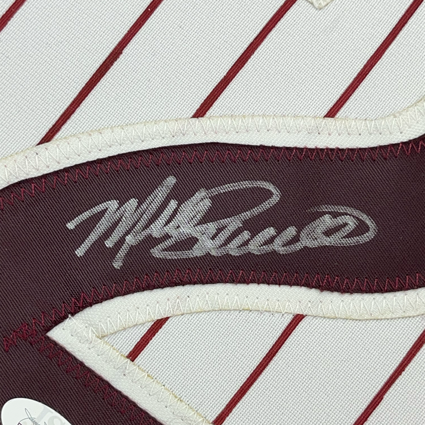 Framed Autographed/Signed Mike Schmidt 35x39 Philadelphia Pinstripe Baseball Jersey JSA COA