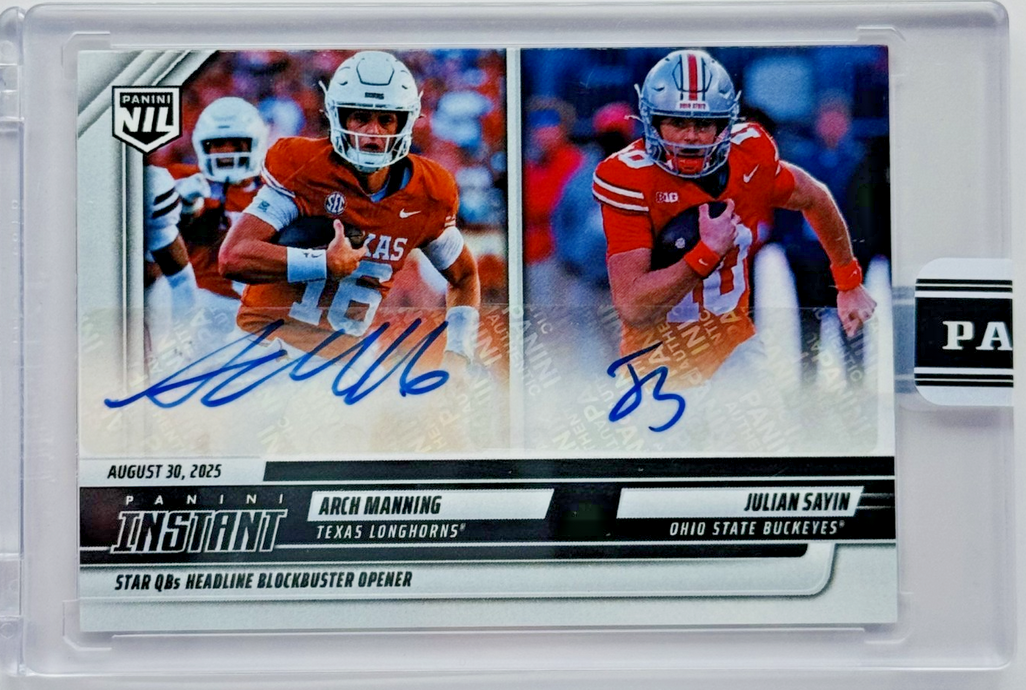 2025 Panini Instant Arch Manning/Julian Sayin #AMJSA Auto /99 Rookie RC Football Card