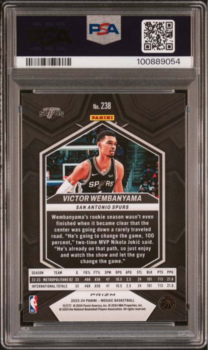 Graded 2023 Panini Mosaic Victor Wembanyama #238 Green Rookie RC Basketball Card PSA 10 Gem Mint
