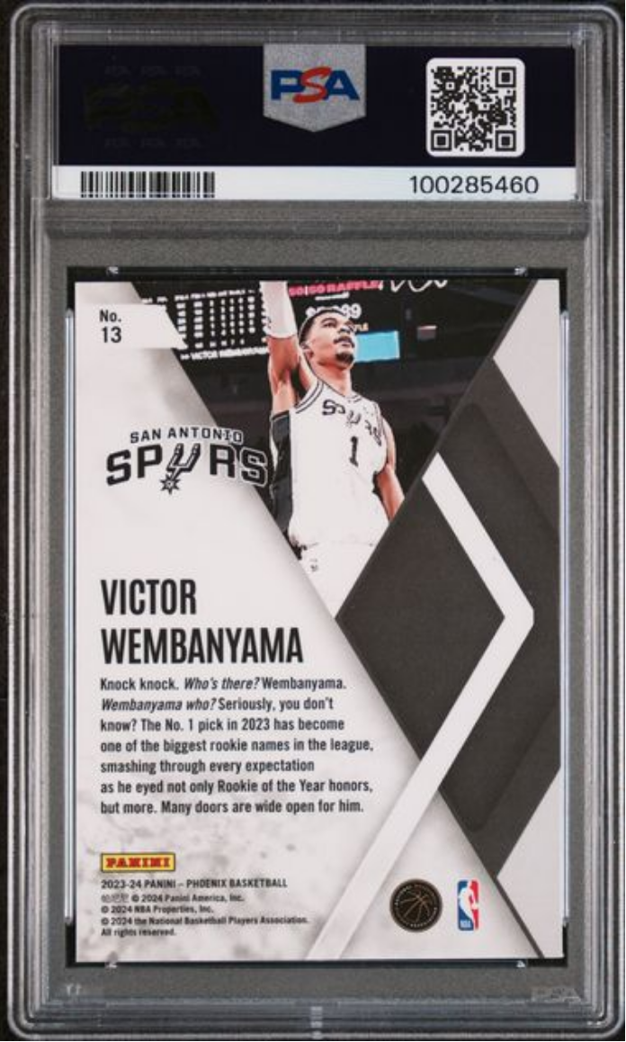 Graded 2023 Panini Phoenix Victor Wembanyama #13 Instant Phenom Rookie RC Basketball Card PSA 10 Gem Mint