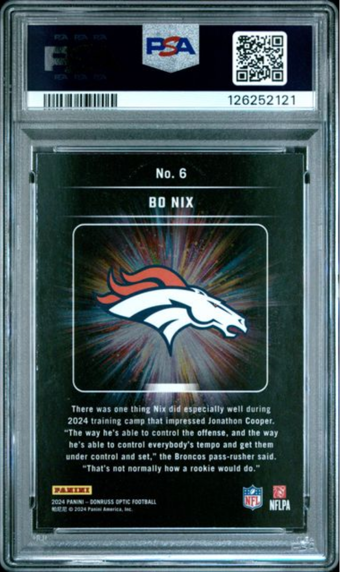 Graded 2024 Panini Donruss Optic Bo Nix #6 Light It Up Rookie RC Football Card PSA 10 Gem Mint - Golden Apple Comics