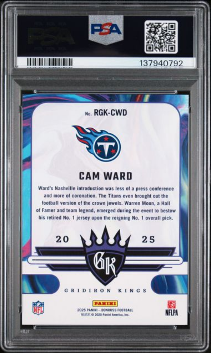 Graded 2025 Panini Donruss Cam Ward #RGKCWD Rookie Gridiron Kings Rookie RC Football Card PSA 10 Gem Mint - Golden Apple Comics