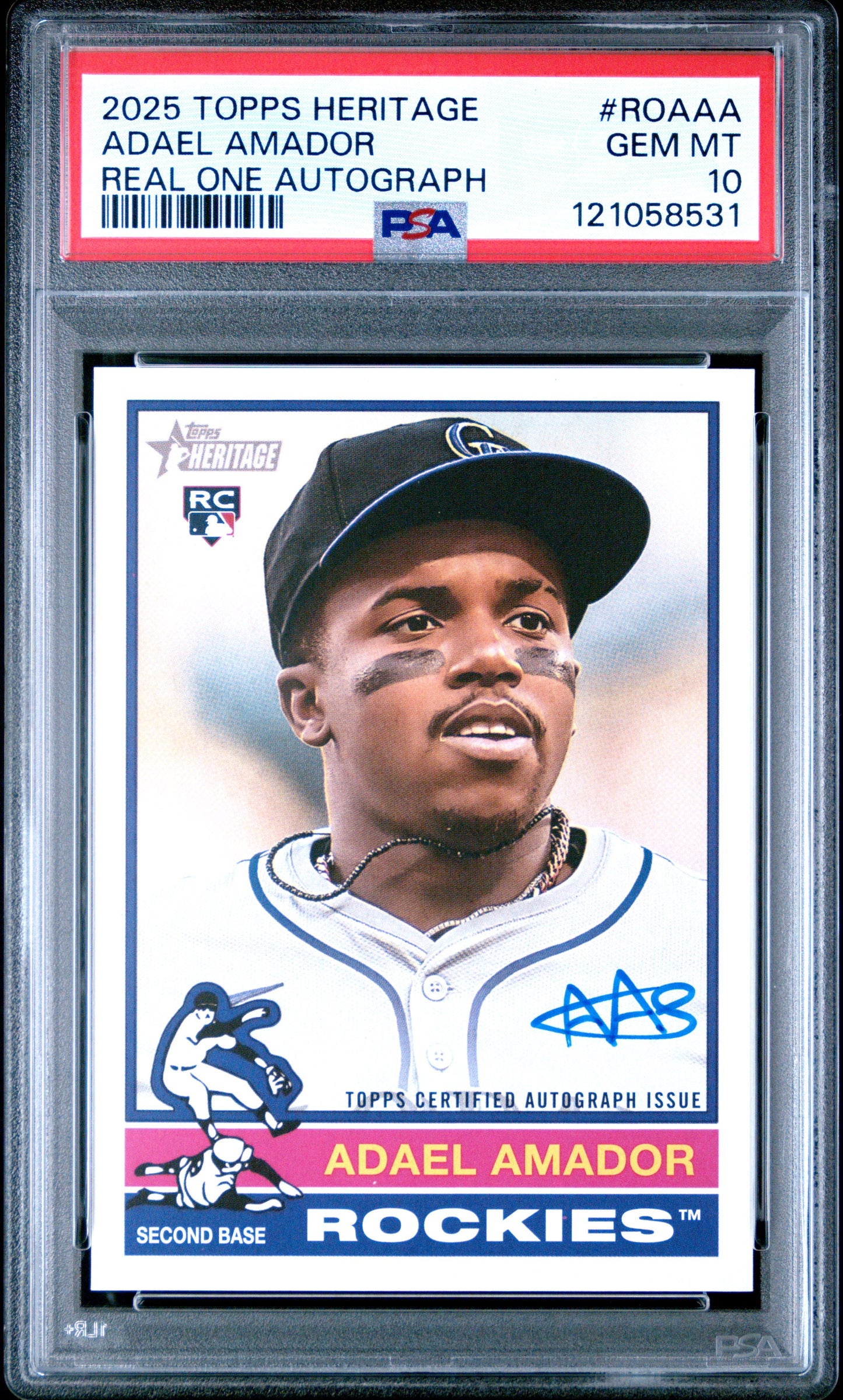 Graded 2025 Topps Heritage Adael Amador #ROAAA Real One Autograph Rookie RC Baseball Card PSA 10 Gem Mint