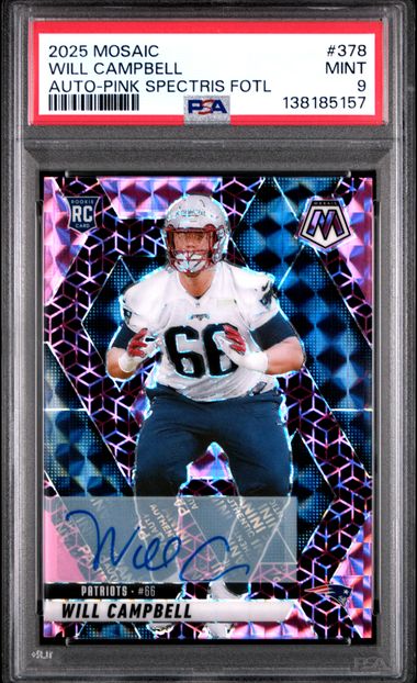 Graded 2025 Panini Mosaic Will Campbell #378 /30 Pink Spectris FOTL Au