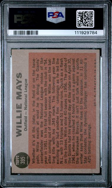 Graded 1962 Topps All Star Willie Mays #395 Baseball Card PSA 4 VG-EX - Golden Apple Comics
