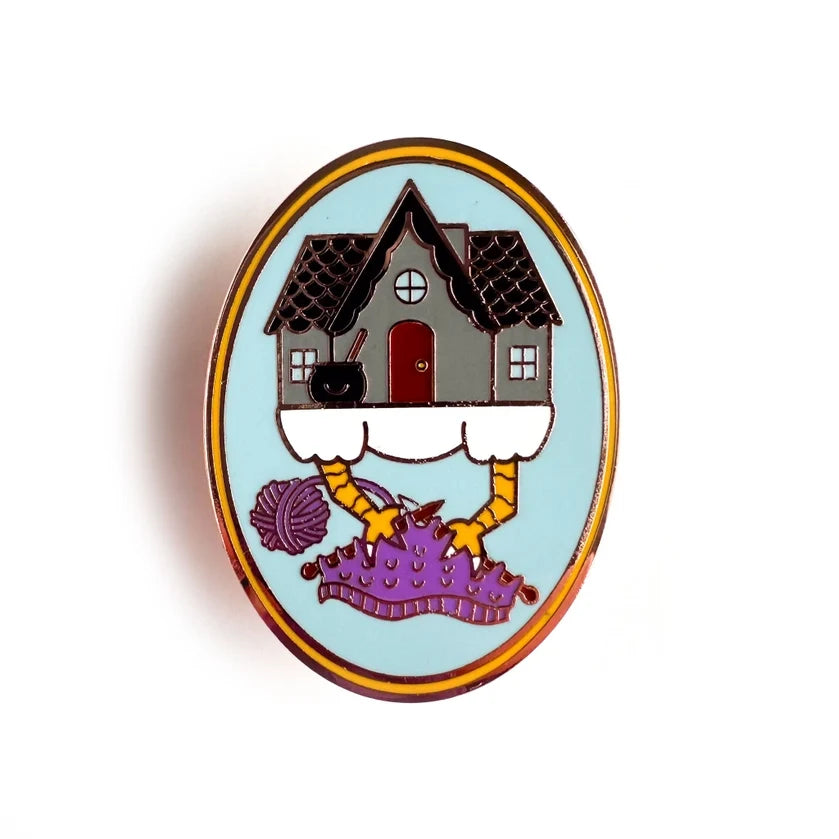 Cute Magical Flair Enamel Pin - Baba Yaga Knitting