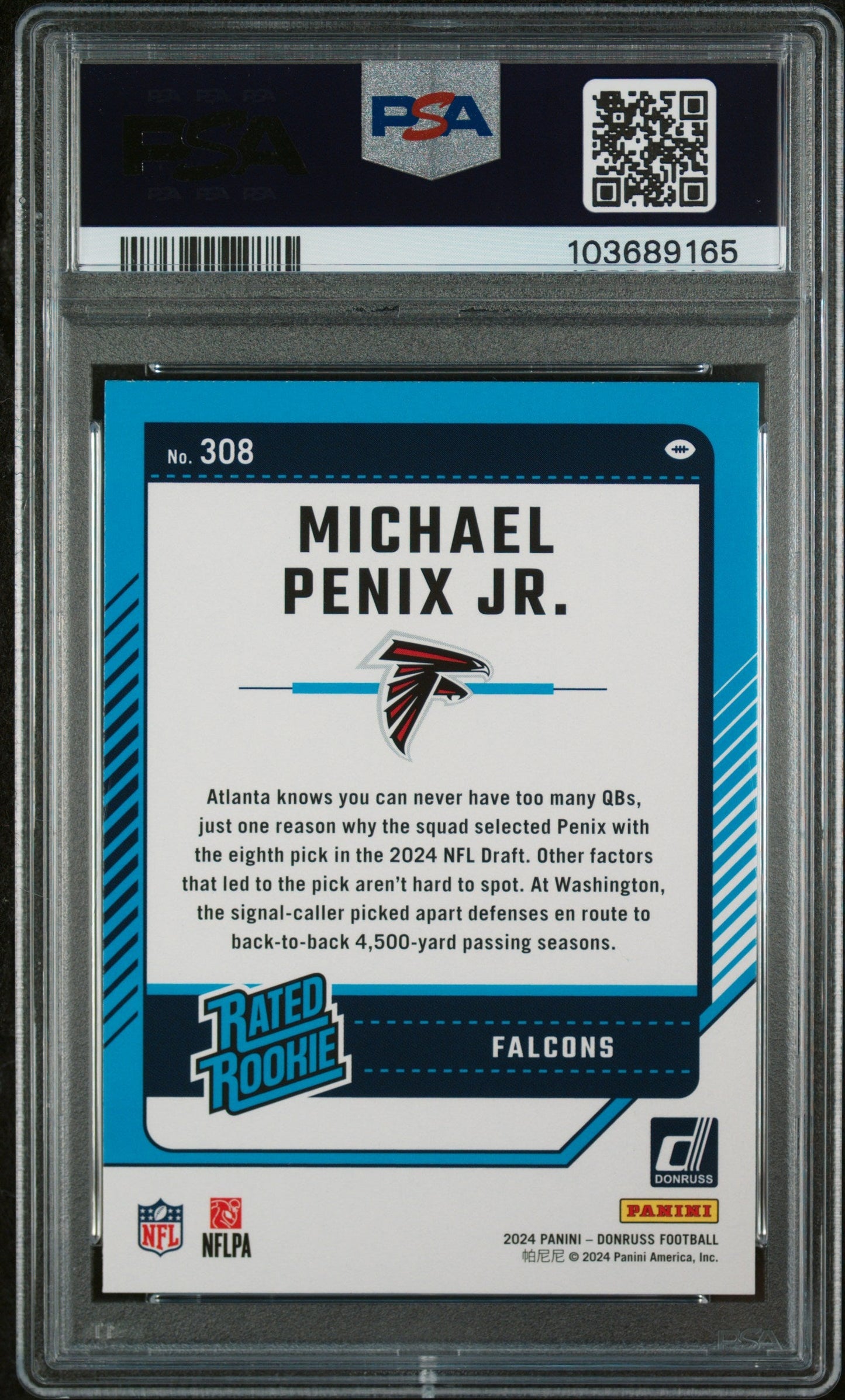 Graded 2024 Panini Donruss Michael Penix Jr #308 Rookie RC Football Card PSA 10 Gem Mint - Golden Apple Comics