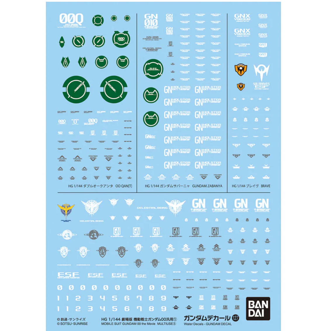 Bandai 2578996 GD-127 1/144 HG Gundam 00 The Movie Multiuse #1 Waterslide Decal Sheet