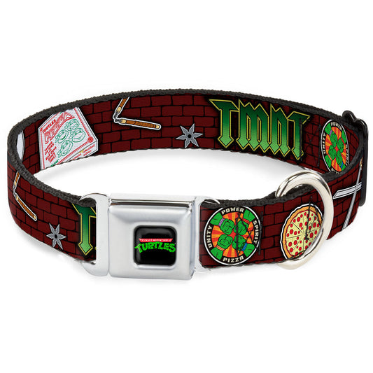 Classic TEENAGE MUTANT NINJA TURTLES Logo Seatbelt Buckle Collar - Classic TMNT Gear/Elements Brick Wall
