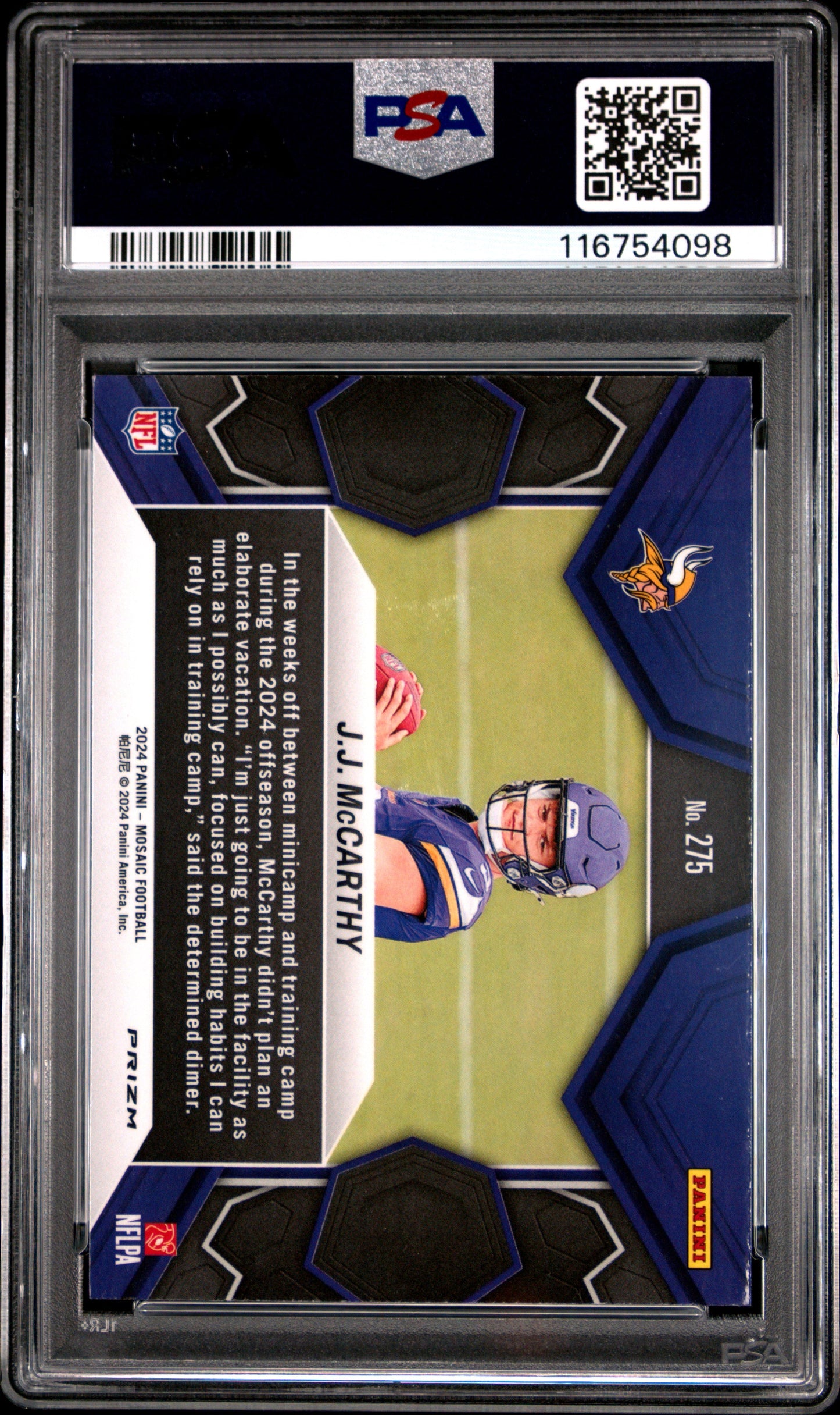 2024 Panini Mosaic JJ McCarthy #275 Reactive Blue Rookie RC Football Card PSA 10 Gem Mint