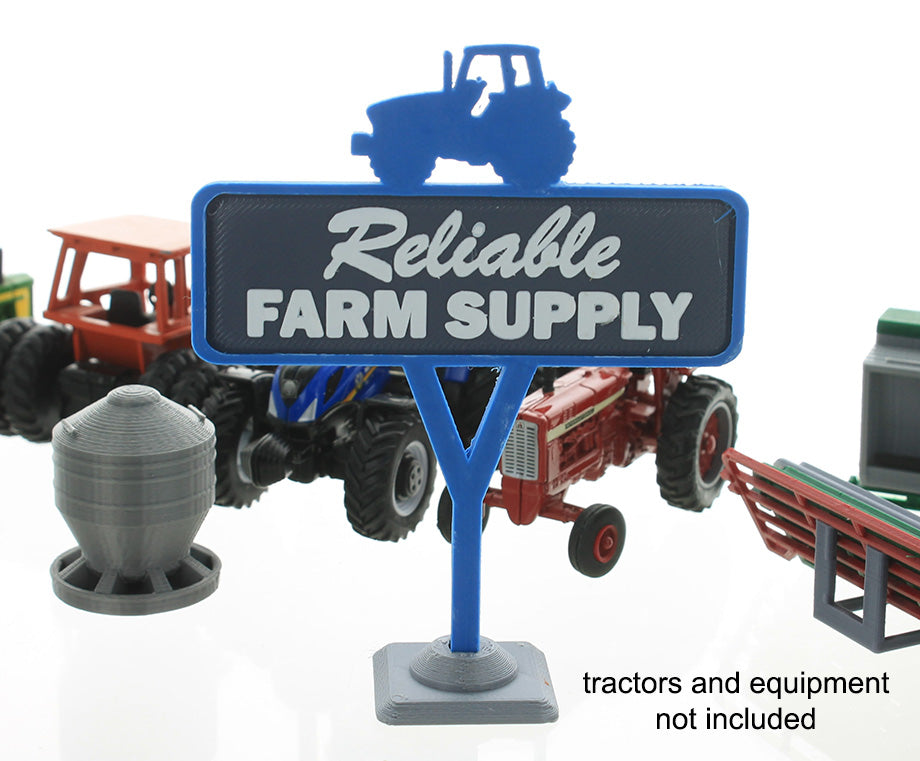 3D To Scale 64-622-BL 1/64 – Reliable Farm Supply Sign Blue Diorama