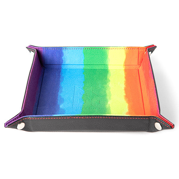 Foldable Dice Tray: Leather - Square Shape - Watercolor Rainbow