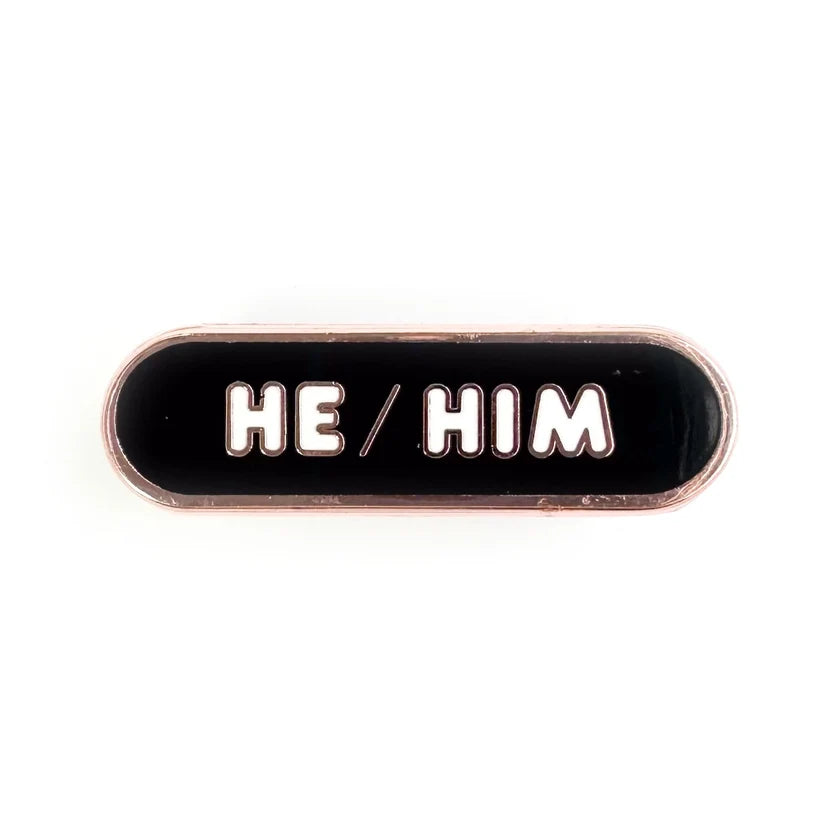 Pride Pals Pronoun Enamel Pin - He/Him (Black)