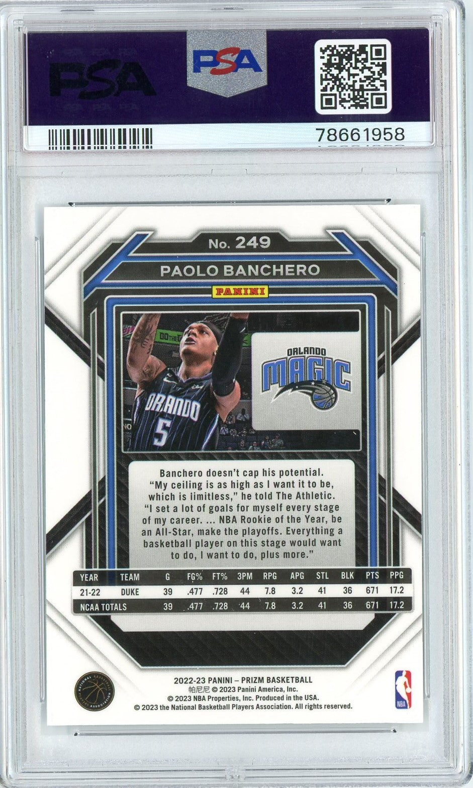 Graded 2022 Panini Prizm Paolo Banchero #249 Rookie RC Basketball Card PSA 10 Gem Mint