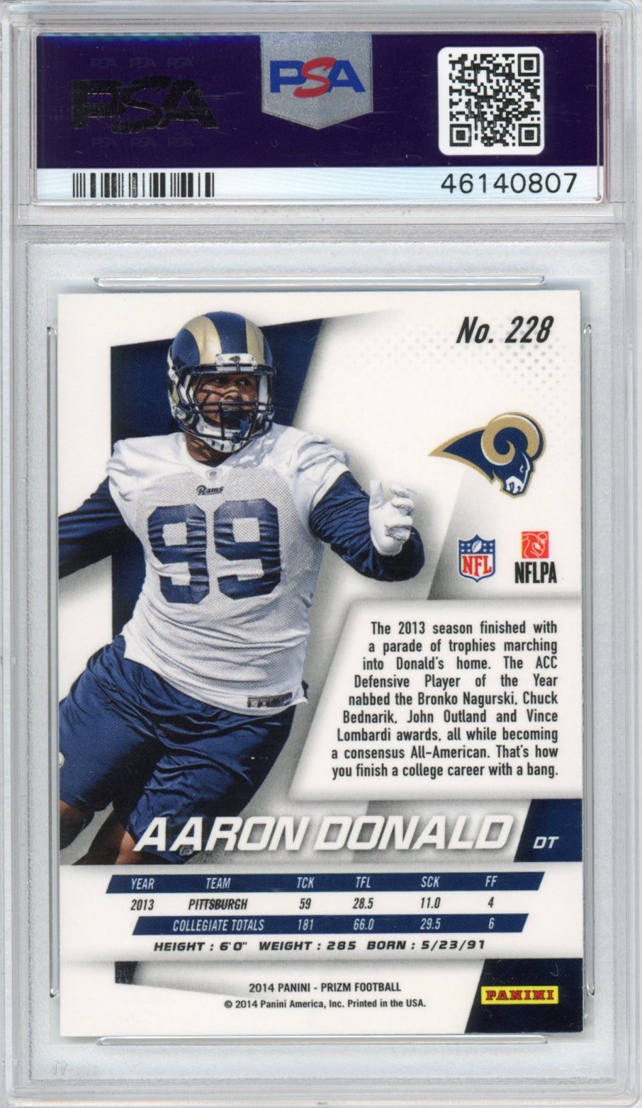 Graded 2014 Panini Prizm Aaron Donald #228 Rookie RC Football Card PSA 9 Mint