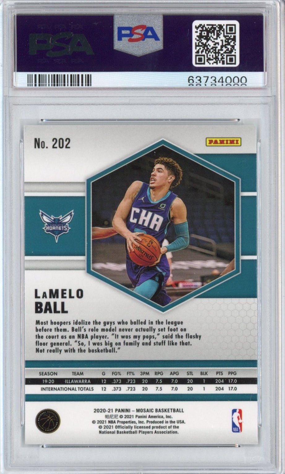 Graded 2020-21 Panini Mosaic LaMelo Ball #202 Rookie RC Basketball Card PSA 10 Gem Mint