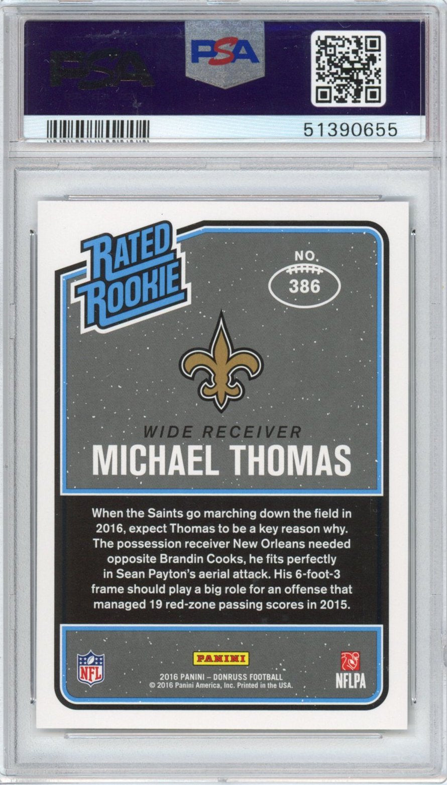 Graded 2016 Panini Donruss Michael Thomas #386 Rookie RC Football Card PSA 10 Gem Mint