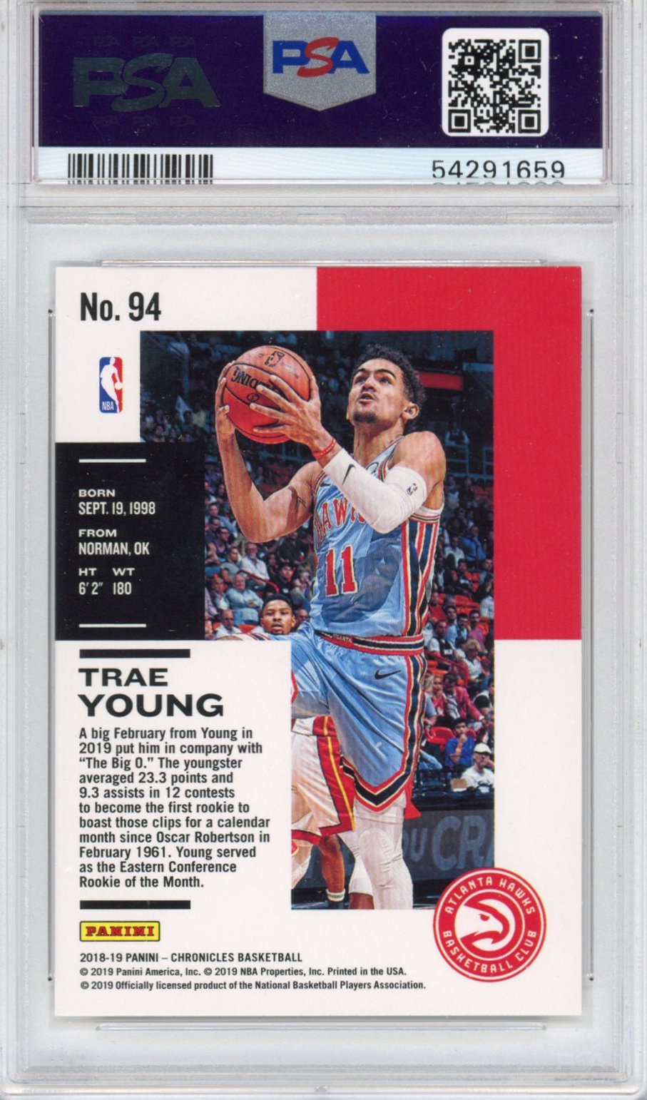 Graded 2018-19 Panini Chronicles Trae Young #94 Rookie RC Basketball Card PSA 10 Gem Mint