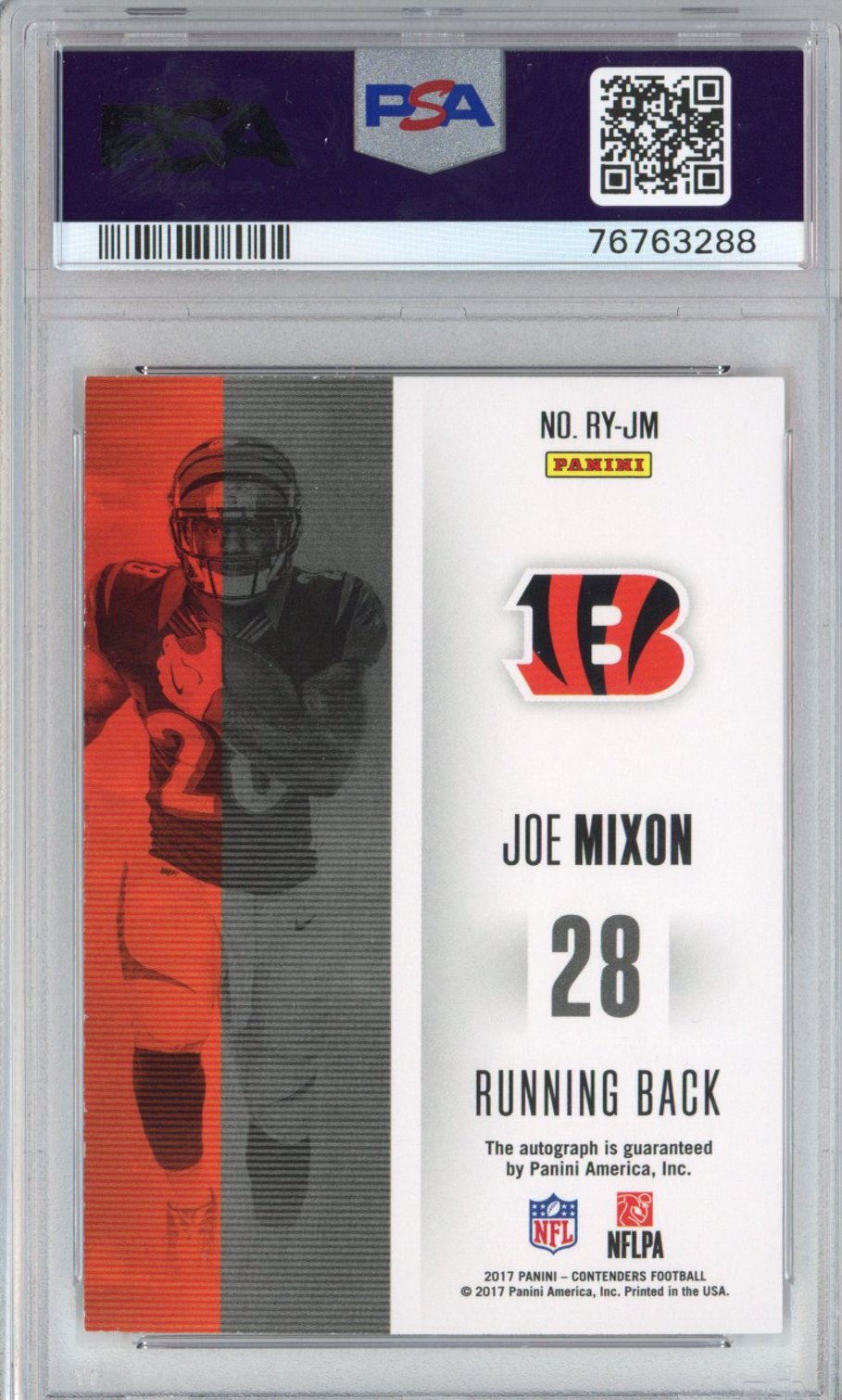Graded 2017 Panini Contenders Joe Mixon #RY-JM ROY Rookie RC Football Card PSA 8 Auto 10