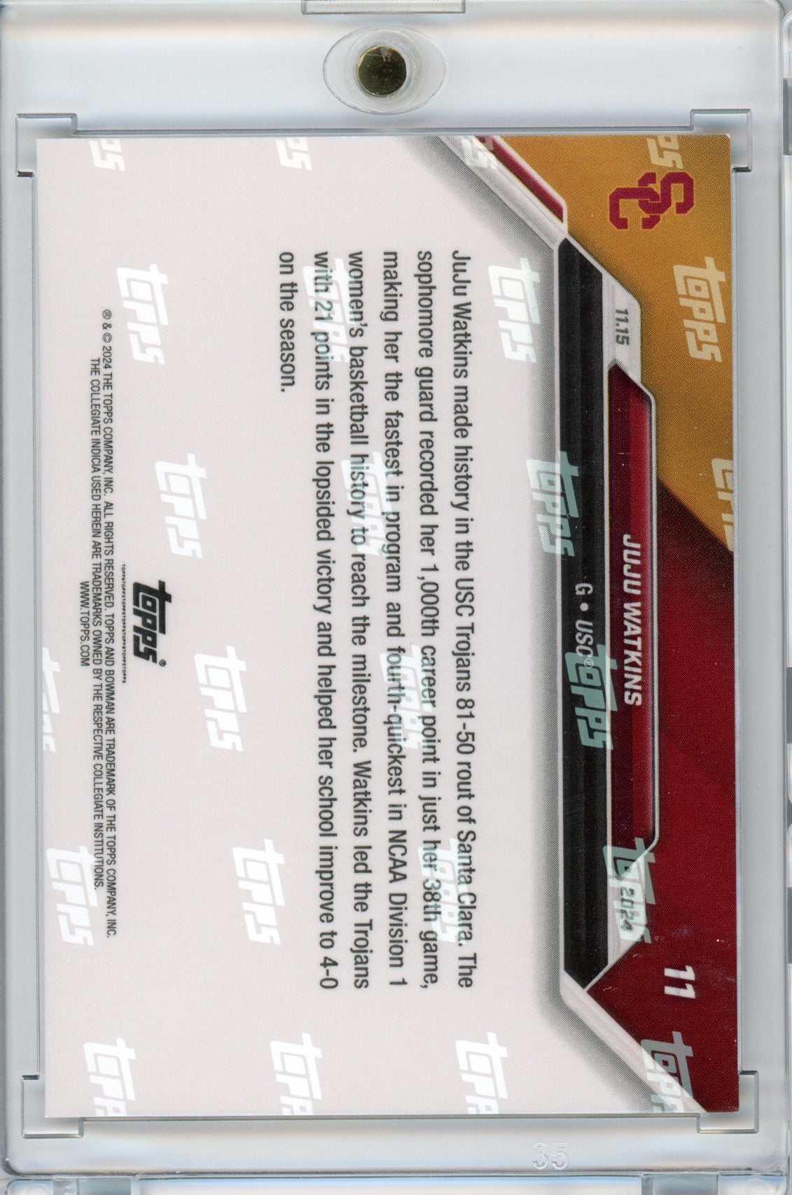 2024 Topps Bowman U Now JuJu Watkins #11 Purple #/25 USC Trojans Rookie RC Basketball Card