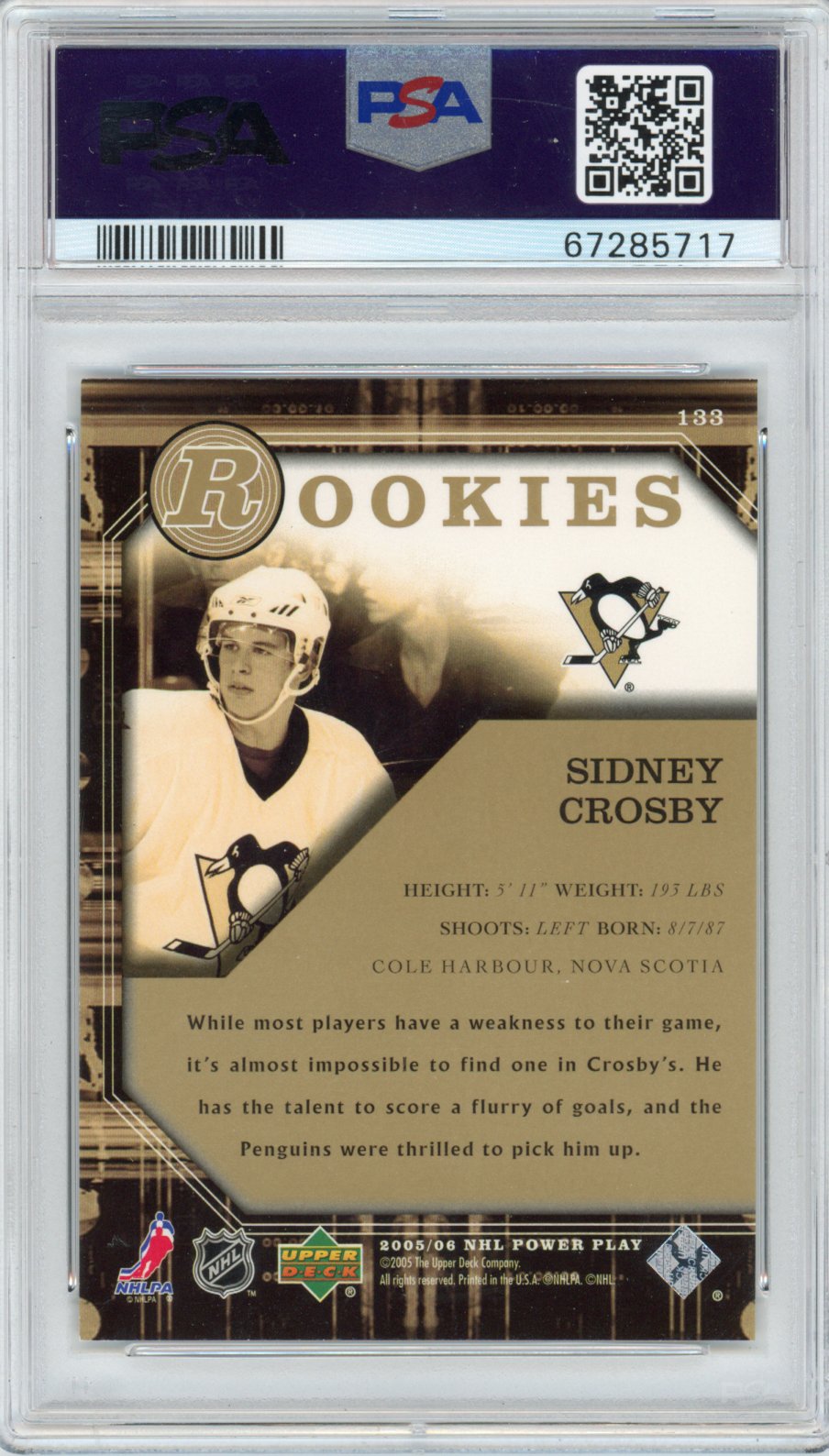 Graded 2005 Upper Deck Powerplay Sidney Crosby #133 Rookie RC Hockey Card PSA 10 Gem Mint
