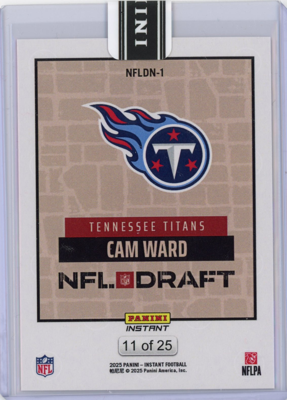 2025 Panini Instant NFL Cam Ward #DN1 Draft Night Beige /25 Tennessee Titans Rookie RC Football Card