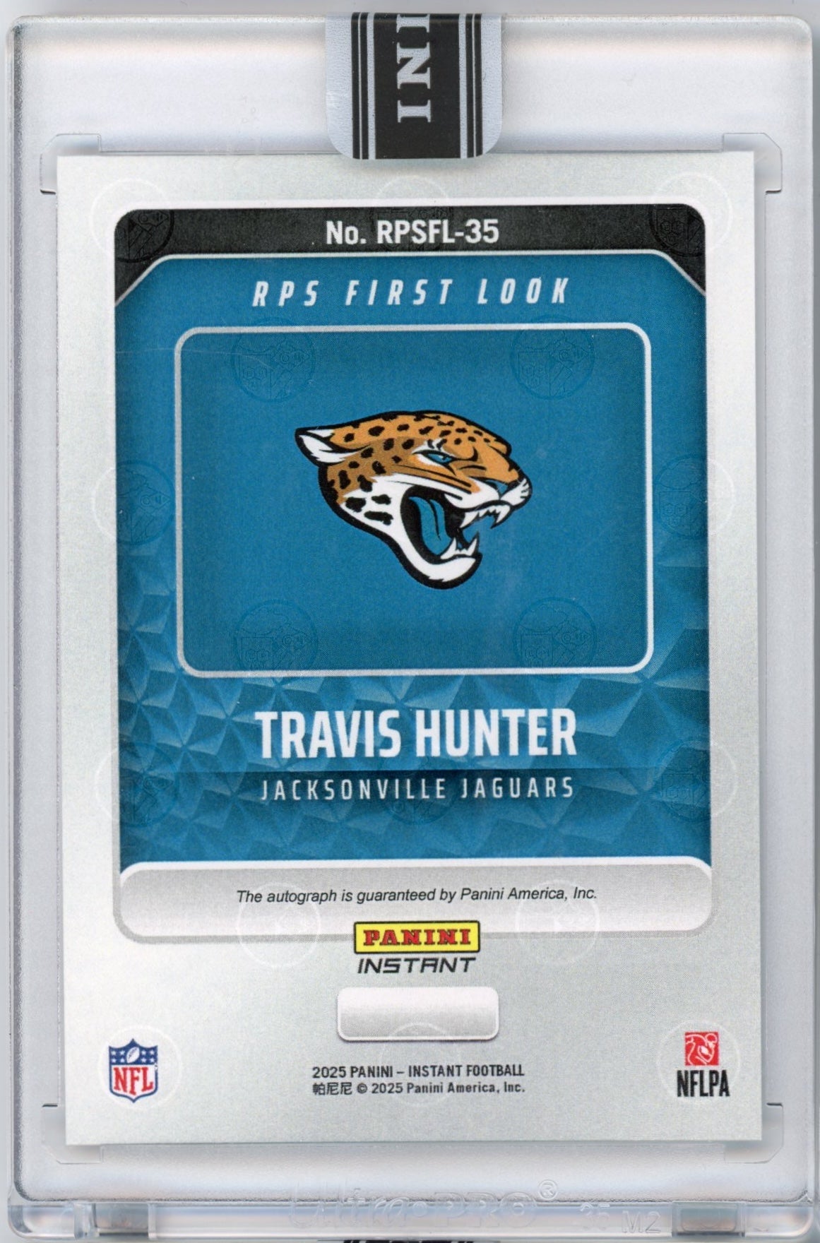 2025 Panini Instant NFL Travis Hunter #35 RPS First Look Auto Jacksonville Jaguars Rookie RC Football Card