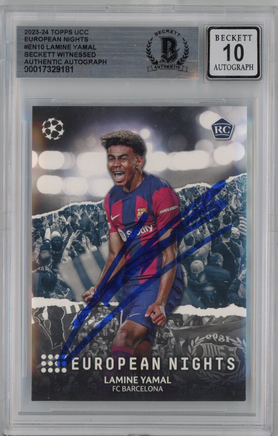 lamine yamal graded card 2023-24 Topps UCC #EN10 European Nights Signed Rookie RC Soccer Beckett BAS BGS Auto 10 How to Open 3 Type:Pack Fighter