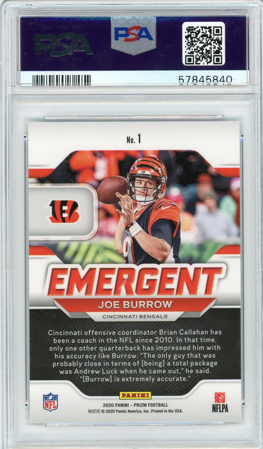 Graded 2020 Panini Prizm Joe Burrow #1 Emergent Rookie RC Football Card PSA 10 Gem Mint