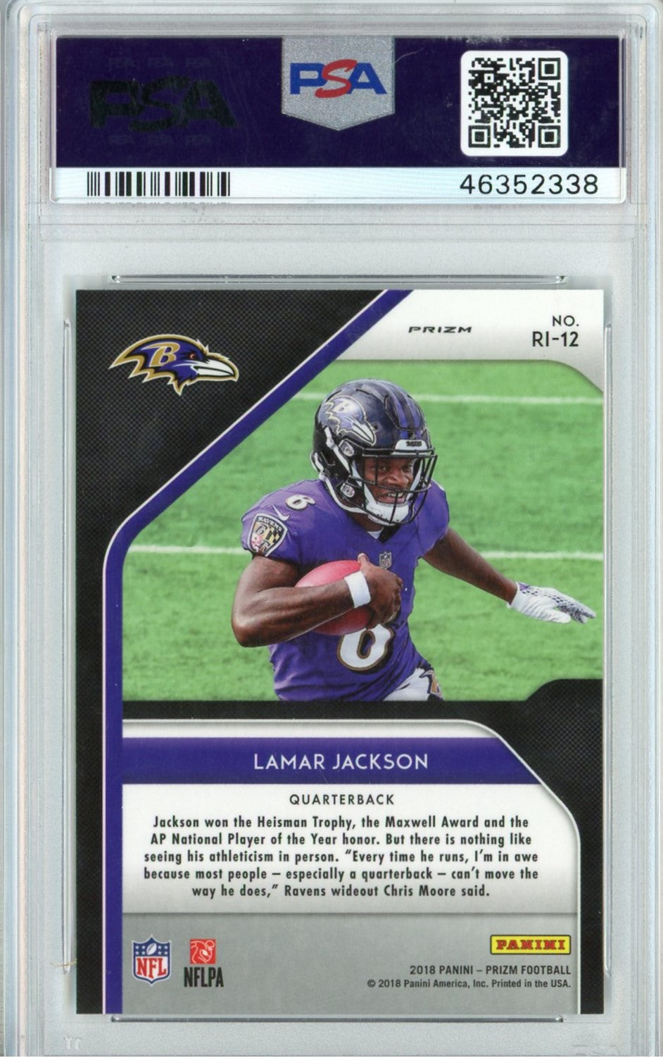 Graded 2018 Panini Prizm Lamar Jackson #RI-12 Rookie Introduction Rookie RC Football Card PSA 10 Gem Mint