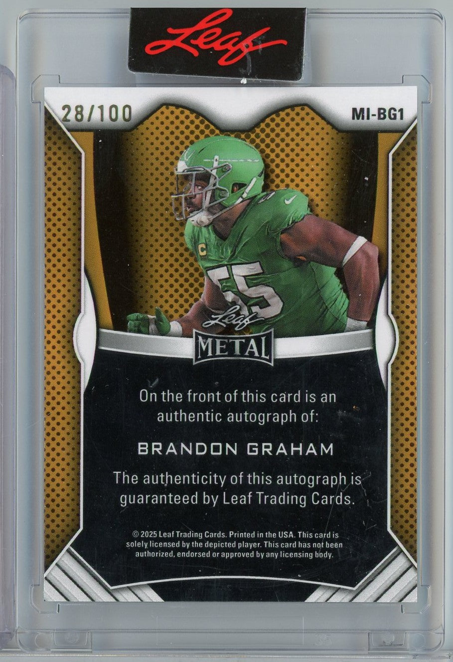 2025 Leaf Metal Brandon Graham #MI-BG1 Auto /100 "2x SB Champs" Inscribed Football Card