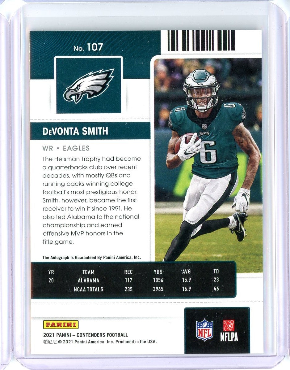 2021 Panini Contenders Red Variation Rookie Ticket Devonta Smith #107 /10 Auto Rookie RC Football Card