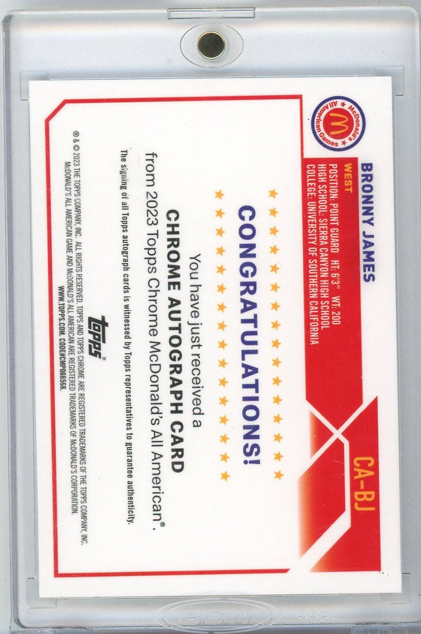 2023 Topps Chrome McDonald's All American Refractor Bronny James #CA-BJ Autograph Rookie RC Basketball Card