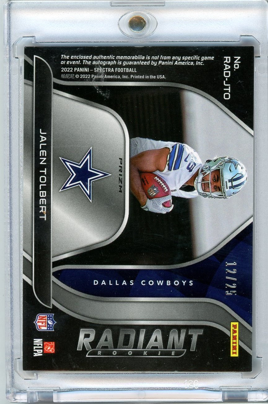 2022 Panini Spectra Radiant Rookie Jalen Tolbert #RAD-JTO /25 RPA Autographed Rookie RC Football Card
